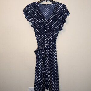 Navy blue and white polka dots shirt shift dress size XL